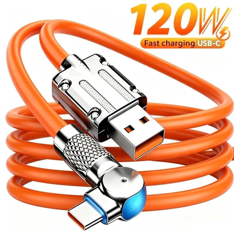120W Fast Charge USB Type C Cable 180 Degree Rotation Elbow Cable for Game for Xiaomi Redmi Honor Phone Charger USB C Cable