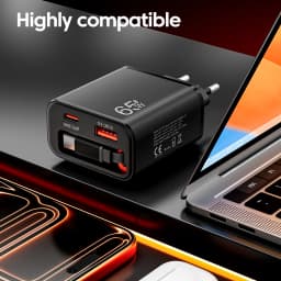 65W Type C USB Phone Charger Super Fast Charge With Retractable USB C Cable For iPhone 17 16 Samsung POCO Xiaomi EU/US/UK Plug