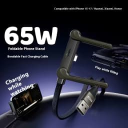 240W/65W Elbowed 180° Fast Charging Foldable Phone Holder, PD Cable Nylon Data Sync, For iPhone 17, Samsung, Xiaomi, POCO, Tesl