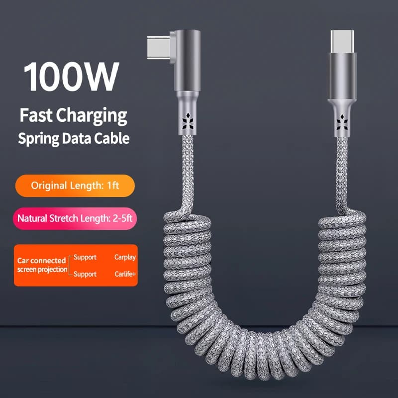Right Angle USB A to USB C Coiled Cable for Android Auto & Carplay,Type C Fast Charging Cord for iPhone 15 Samsung Galaxy A17