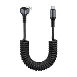 Right Angle USB A to USB C Coiled Cable for Android Auto & Carplay,Type C Fast Charging Cord for iPhone 15 Samsung Galaxy A17