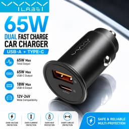 Vyvylabs 65W Car Charger Zinc Alloy Mini USB-A Type-C Fast Charging Adapter DC12V-24V Car Max 65W for iPhone 17 Samsung Huawei