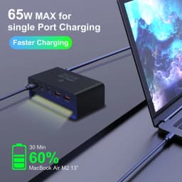 245W GaN Charger 5 in 1 Desktop Fast Charger with Night Light for iPhone 17 16 15 14 Pro Max Samsung Tablets iPad Mobile Phones