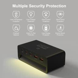 245W GaN Charger 5 in 1 Desktop Fast Charger with Night Light for iPhone 17 16 15 14 Pro Max Samsung Tablets iPad Mobile Phones