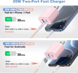 4-Pack Charger Fast Charging, 20W Dual Port Type C Charger Colorful Charger Block with 6FT USB C to C Cable for iPhone for iPad
