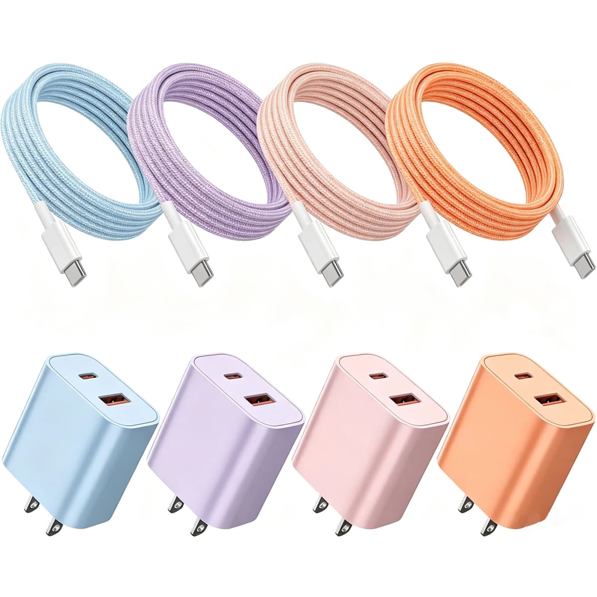 4-Pack Charger Fast Charging, 20W Dual Port Type C Charger Colorful Charger Block with 6FT USB C to C Cable for iPhone for iPad