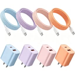 4-Pack Charger Fast Charging, 20W Dual Port Type C Charger Colorful Charger Block with 6FT USB C to C Cable for iPhone for iPad