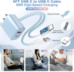 4-Pack Charger Fast Charging, 20W Dual Port Type C Charger Colorful Charger Block with 6FT USB C to C Cable for iPhone for iPad