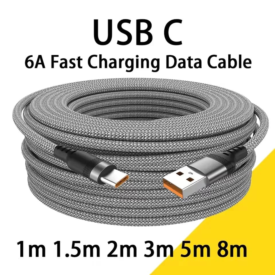 6A Super Fast Charger Cable Fast USB Type C Charging Data Cord Quick Charger 1M-8M Cable Typec Charger Fast Phone Charging Cable