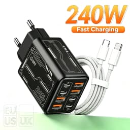 8‑in‑1 GaN 240W PD Desktop Charger 4PD 4USB Multi‑Port Power Adapter For iPhone 16 Xiaomi Samsung Notebook EU US Plug