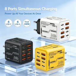 8‑in‑1 GaN 240W PD Desktop Charger 4PD 4USB Multi‑Port Power Adapter For iPhone 16 Xiaomi Samsung Notebook EU US Plug