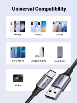 [2 Pack] UGREEN 3A USB Type C Cable Fast Charging for iPhone 15 Xiaomi Samsung USB C Data Cord USB A to USB C Charger Cable 3A