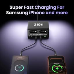 6 in 1 GaN USB C Fast Charging Station Retractable Type C Cable Power Combo Tower Fast Charger For iPhone 17 iPad Samsung Tablet