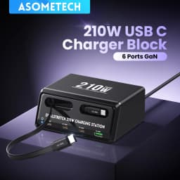 6 in 1 GaN USB C Fast Charging Station Retractable Type C Cable Power Combo Tower Fast Charger For iPhone 17 iPad Samsung Tablet