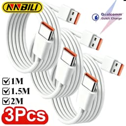NNBILI 3Pcs 6A USB Cable USB Type C Super Fast Charging For Huawei P40 P30 For Xiaomi Samsung Data Quick Charging Type C Cables