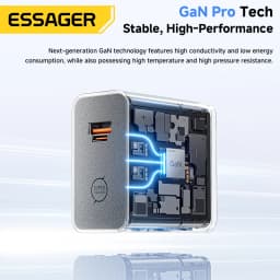 ESSAGER 65W GaN Fast Charger PD3.0 PPS QC4.0 Compatible with iPhone 17/16 Samsung MacBook Air Huawei - Compact High-Speed Charge