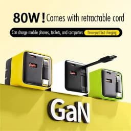 80W Type C Fast Charging Phone Charge Adapter 3 in 1 GaN USB Charger Type C Fast Charging Cable For iPhone Samsung Xiaomi Huawei