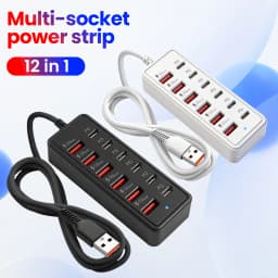 12 in 1 Multi-socket Power Strip Adapter With USB Cable HUB USB C Charger Station 6 USB-A 6 USB-C Fast Charger For Home Office