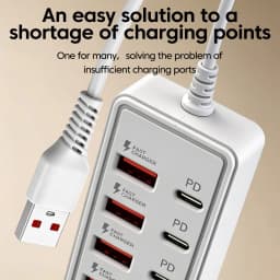 12 in 1 Multi-socket Power Strip Adapter With USB Cable HUB USB C Charger Station 6 USB-A 6 USB-C Fast Charger For Home Office