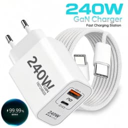 Lenovo Original 240W GaN Super Fast Charger USB PD 2 In 1 Super Fast Charging EU/US Plug For IPhone15-17 Samsung Huawei