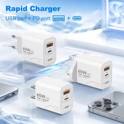 Lenovo Universal Charger PD 65W All-Protocol Smartphone Charger A+C Multi-Port Charger with EU/US Adapter and 1m Data Cable
