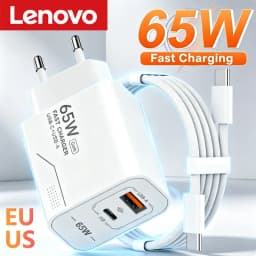 Lenovo Universal Charger PD 65W All-Protocol Smartphone Charger A+C Multi-Port Charger with EU/US Adapter and 1m Data Cable