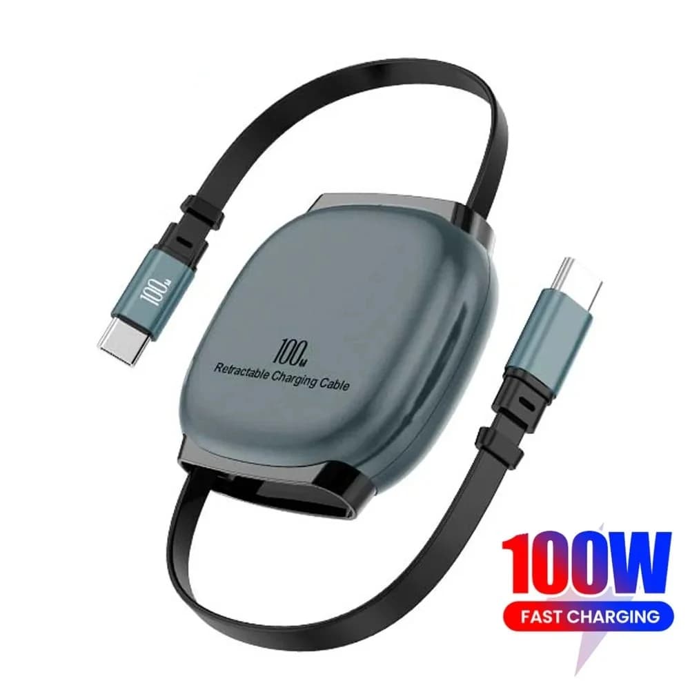 100W Type C to Type C Fast Charging Retractable Cable For iPhone 17 16 Xiaomi 15 USB C Quick Charge Car Kit Portable Charge Cord
