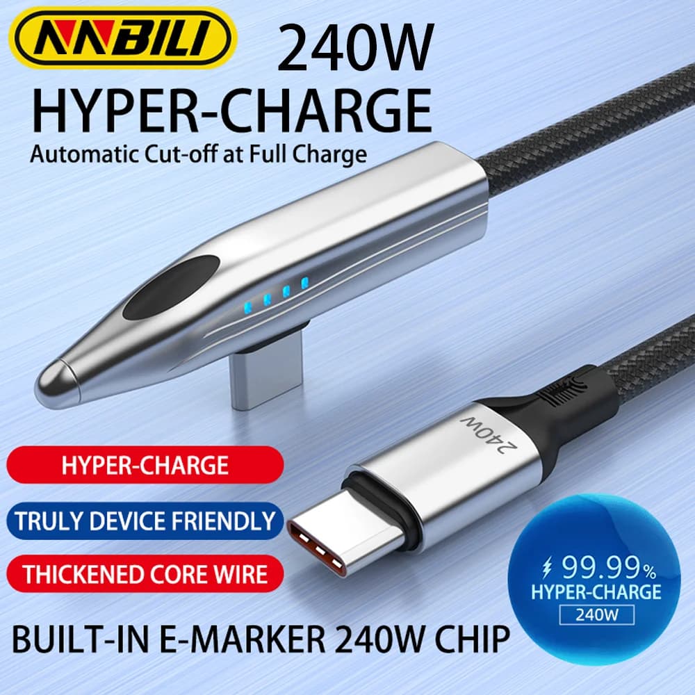 NNBILI High-Speed Train LED Light Fast Charging Data Cable, A-C, 3AC-C65W, 6AC-C240W Cables, Suitable for Huawei OPPO