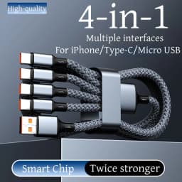 4-in-1 Multifunctional Charging Cable Supports USB-A to USB-C, Micro USB, and Braided Cables for Charging Multiple Devices