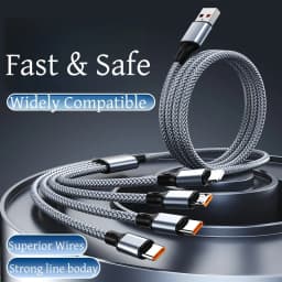 4-in-1 Multifunctional Charging Cable Supports USB-A to USB-C, Micro USB, and Braided Cables for Charging Multiple Devices