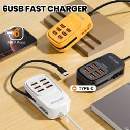 6 Ports Charger 1m USB+Type-C PD Fast Charging Phones Adapter With Type-C Cable For iPhone Xiaomi Samsung Huawei POCO Cellphones