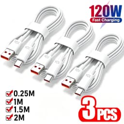 3PCS 10A 120W Type C USB Super Fast Charging Cable For Xiaomi Redmi Huawei Honor POCO Realme Quick Charge USB C Cables Data Cord