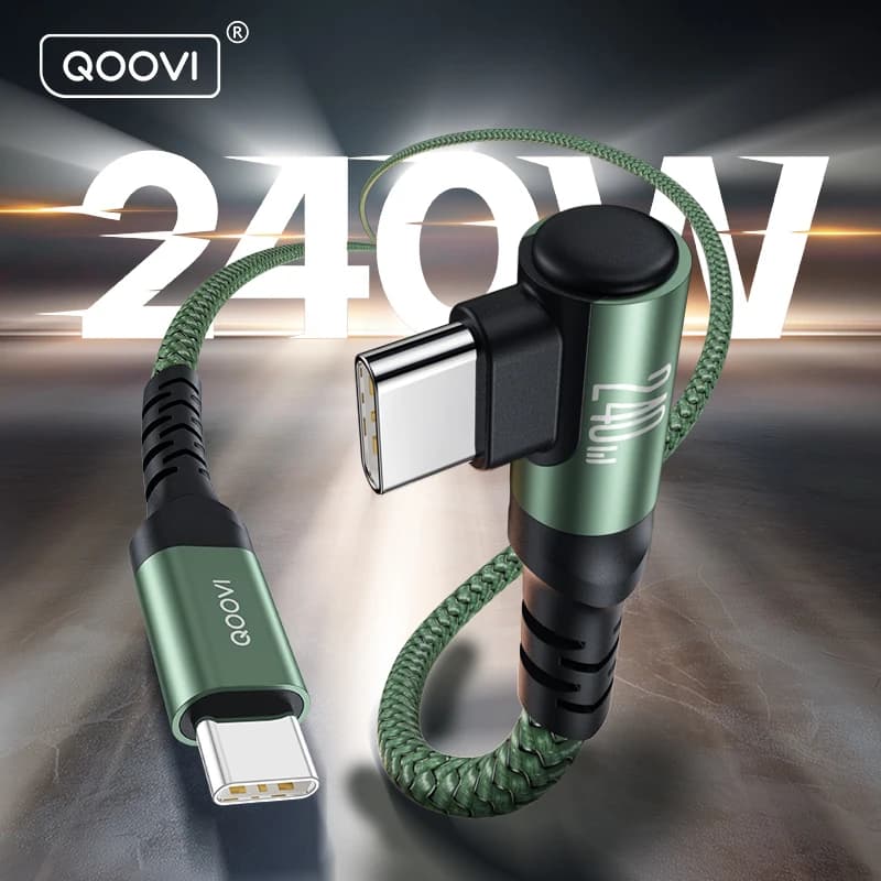 QOOVI PD240W Elbow Cable Ultra Fast Charging USB Type C Cable PD3.1 Quick Charge for Laptop Samsung Xiaomi iPhone 17 MacBook