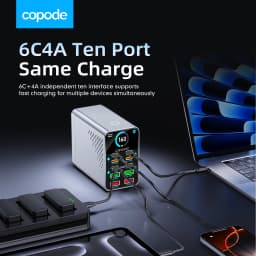 Copode 10-in-1 GaN USB-C Desktop Charging Station PD+QC Digital Display Fast Charger for Laptop Tablet Phone