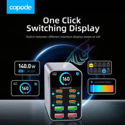 Copode 10-in-1 GaN USB-C Desktop Charging Station PD+QC Digital Display Fast Charger for Laptop Tablet Phone