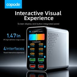 Copode 10-in-1 GaN USB-C Desktop Charging Station PD+QC Digital Display Fast Charger for Laptop Tablet Phone