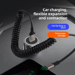 1M Car Spring Data Cord 6A Fast Charging USB C to USB C Cable For iPhone 15 14 Huawei Xiaomi Samsung Cable Portable Short Wire