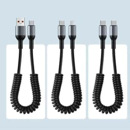 1M Car Spring Data Cord 6A Fast Charging USB C to USB C Cable For iPhone 15 14 Huawei Xiaomi Samsung Cable Portable Short Wire