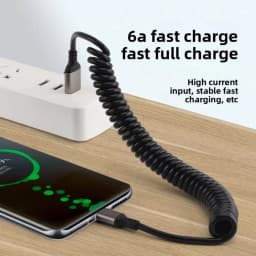 1M Car Spring Data Cord 6A Fast Charging USB C to USB C Cable For iPhone 15 14 Huawei Xiaomi Samsung Cable Portable Short Wire