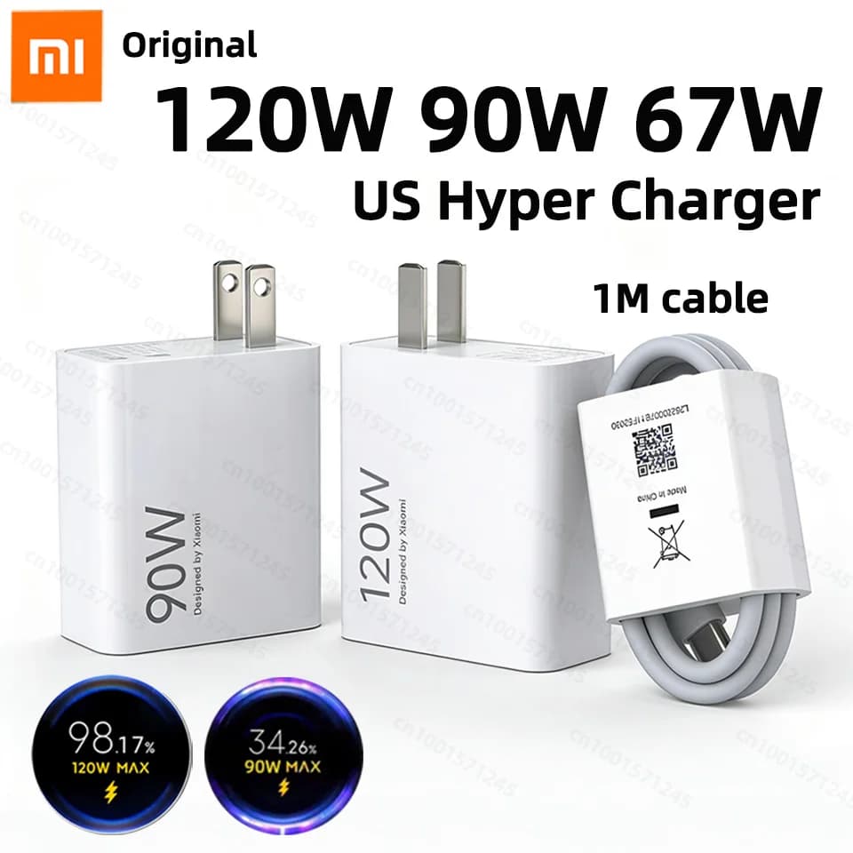 Original 120W 90W XIAOMI 17 Pro Max 14T 15 Ultra 13T 12T Redmi Note 13 Poco F8 F7 X7 M8 Pro Charger Turbo Fast Cargador US Plug