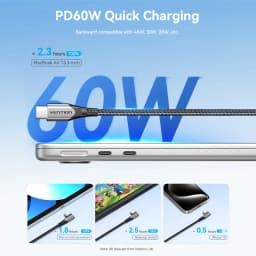 Vention 60W Charge Cable USB Type C to 90Elbow C Cable for iPhone 17 16 MacBook Samsung S25 Fast Charging Wire Cord Phone Cables