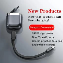 240W PD Retractable USB C to USB C Fast Charging Cable For iPhone Samsung MacBook iPad Xiaomi Phone Tablet Laptop