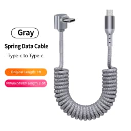 100W 90°Elbow USB to Type C Spring Cable 5A Retractable Fast Charging Data Cable USB C Car Charger Cable For iPhone 17,Samsung