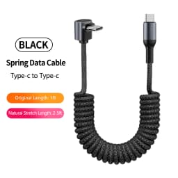 100W 90°Elbow USB to Type C Spring Cable 5A Retractable Fast Charging Data Cable USB C Car Charger Cable For iPhone 17,Samsung