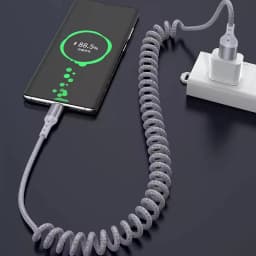 100W 90°Elbow USB to Type C Spring Cable 5A Retractable Fast Charging Data Cable USB C Car Charger Cable For iPhone 17,Samsung