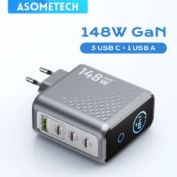 148W GaN Charger with Smart Display 140W PD3.1 USB Type C Fast Charge For Macbook Tablet Samsung iPhone 17 16 Laptop Phone
