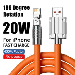 180 Degree Rotation USB Fast Charge Cable For iPhone X XR XS 11 12 13 14 Pro Max 8 Plus Phone Gaming Quick Charging Elbow Cables