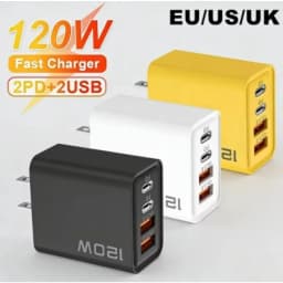 120W USB-C Charger 4 Ports PD Quick Charge 3.0 Type-C USB Phone Chargers Fast Charging Adapter For IPhone17 16 15 Xiaomi Samsung