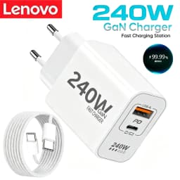 Lenovo 240W GaN PD USB C Charger For iPhone 17 16 15 14 13 Pro Max Phone QC 3.0 PD 3.0 USB Type C Fast Charging for Xiaomi iPad