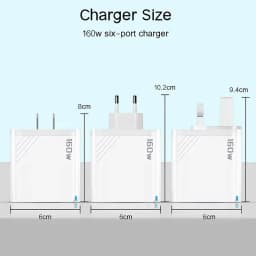 Black 160W 6 Port Fast Wall Charger UK Plug 3PD 3USB QC3.0 Multi Port Travel Charge For iphone samsung Tablet Laptop Smartphones